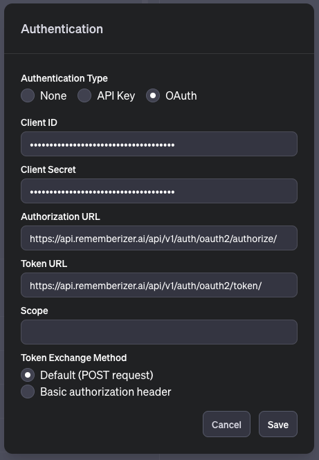 configuración del tipo de autenticación de gpt