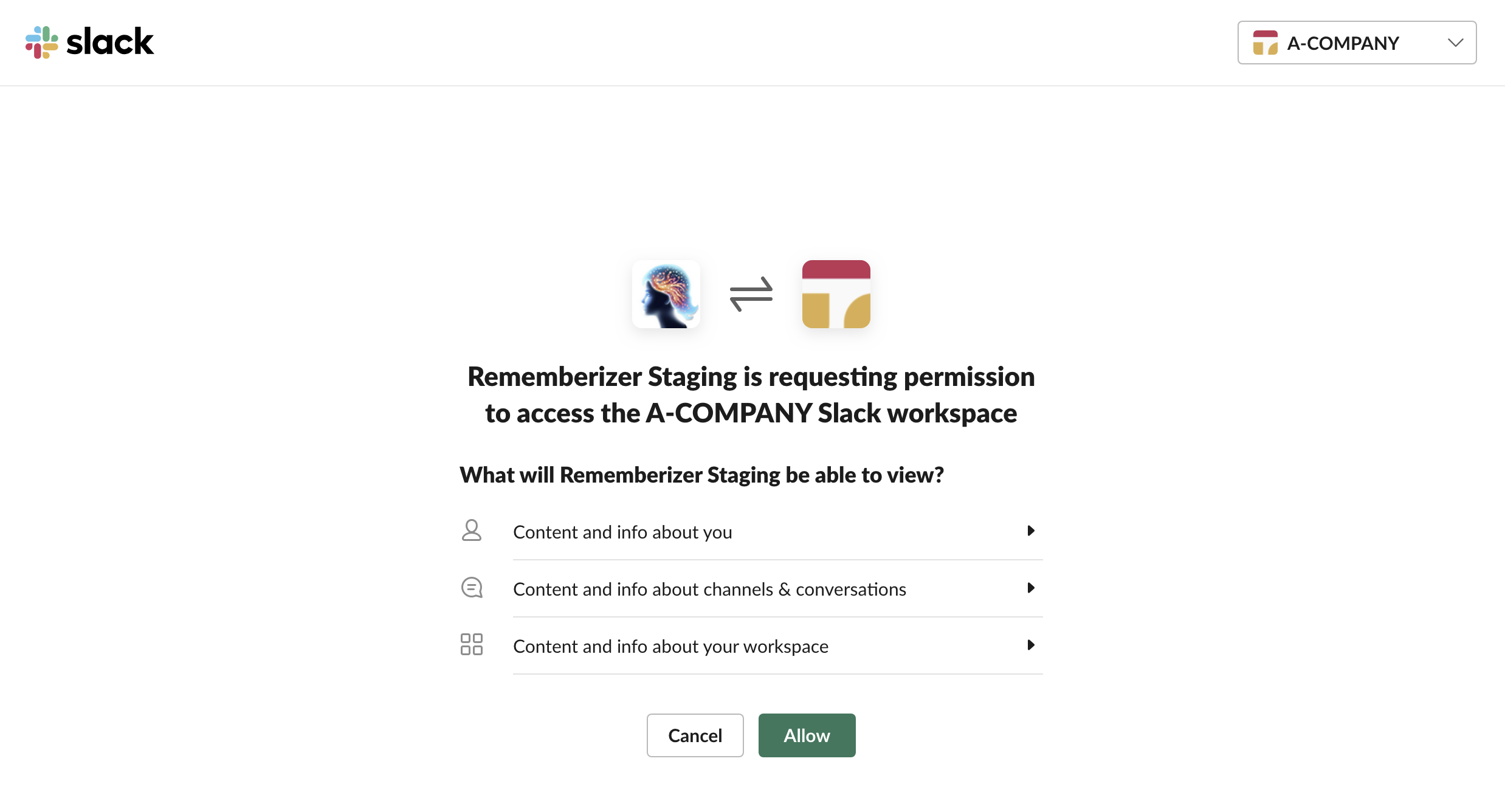Pantalla de OAuth de Slack
