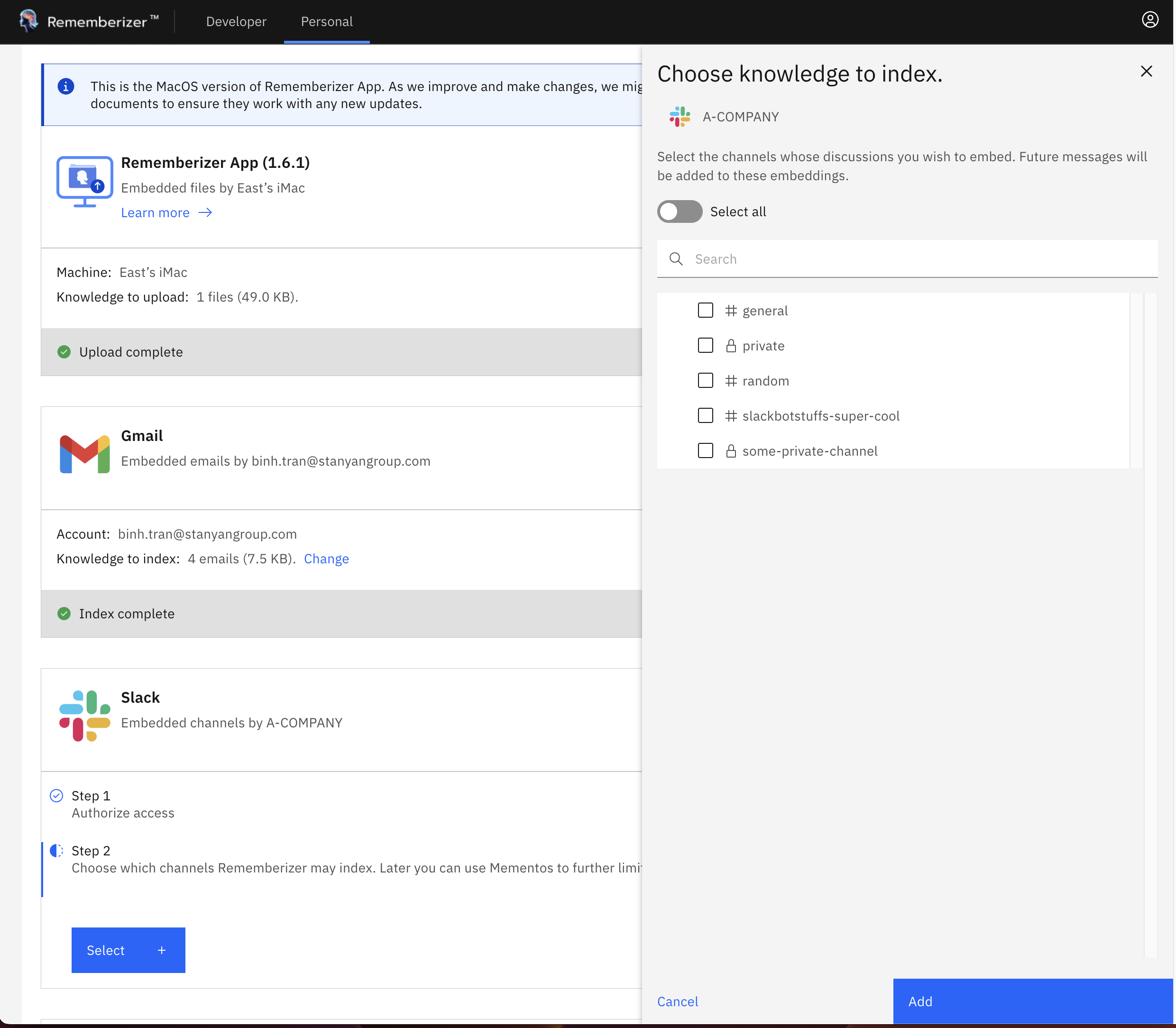 A COMPANY has been added as a knowledge source