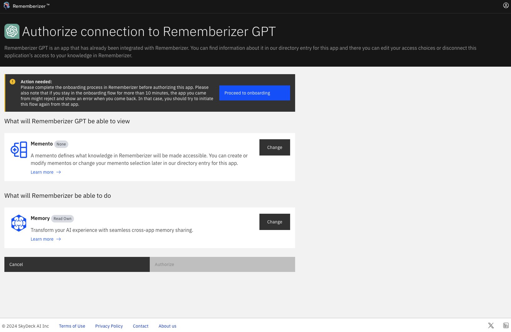 Pantalla de autorización