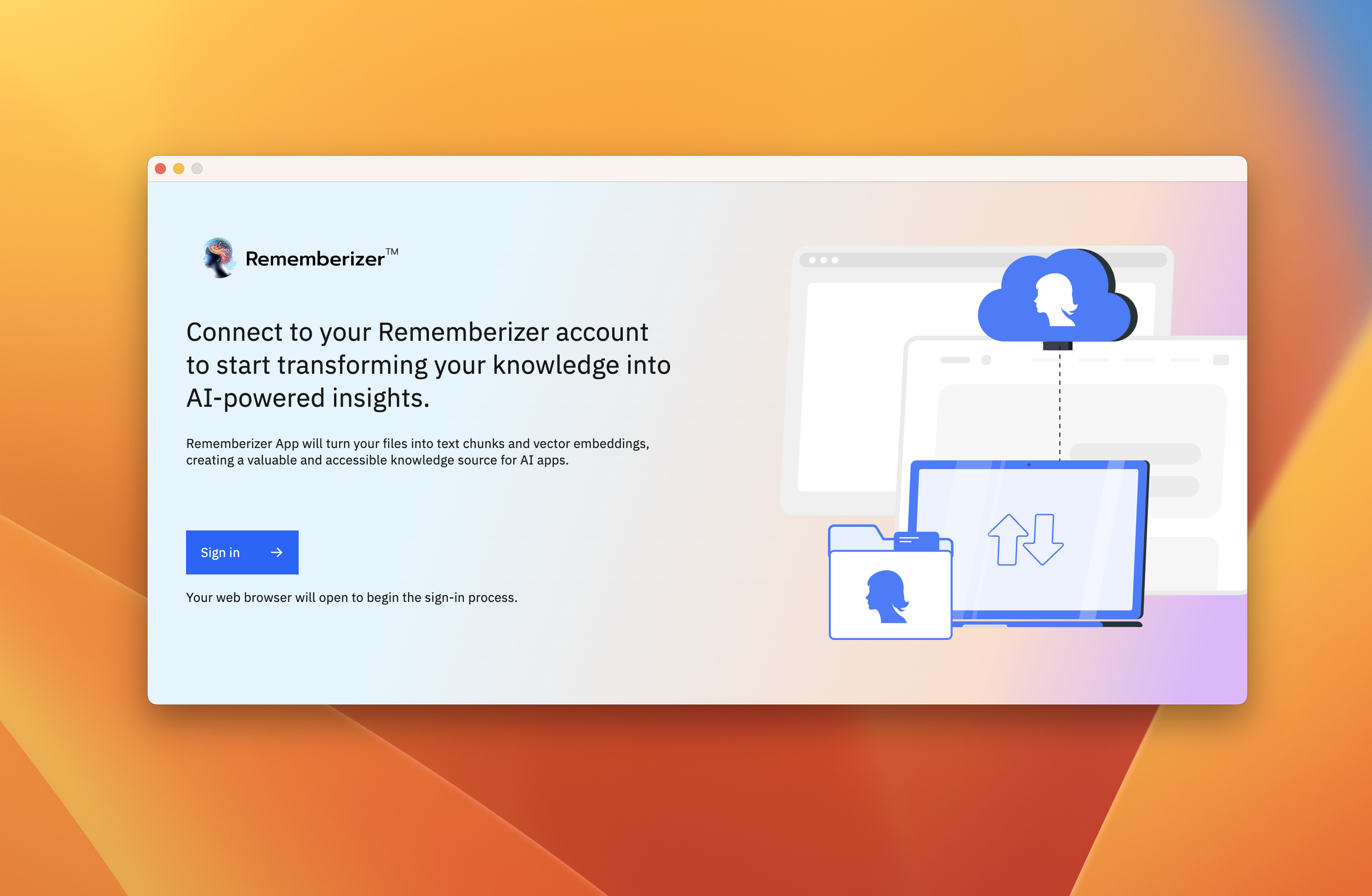 Pantalla de inicio de sesión de la aplicación Rememberizer