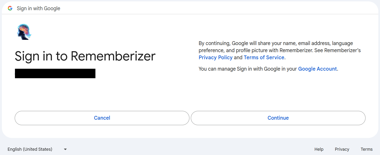Pantalla de verificación de la aplicación de Google