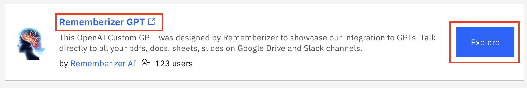 Nombre de la aplicación y botón Explorar